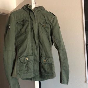 Green hooded jacket w/US Army patches